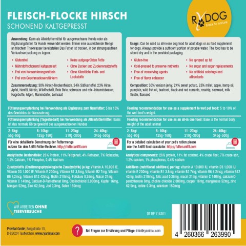 Hund Flocken Hundefutter Trockenfutter RyDog Fleisch-Flocke Hirsch 10kg 1 Stück -2- Anifit